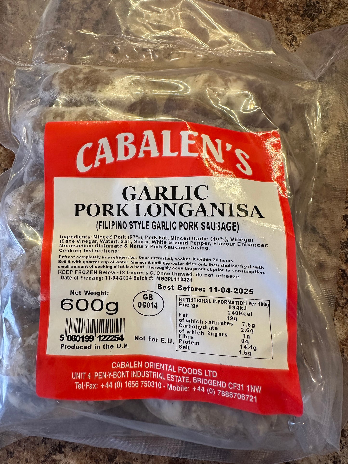 Cabalen Pork Garlic Longganisa 600g