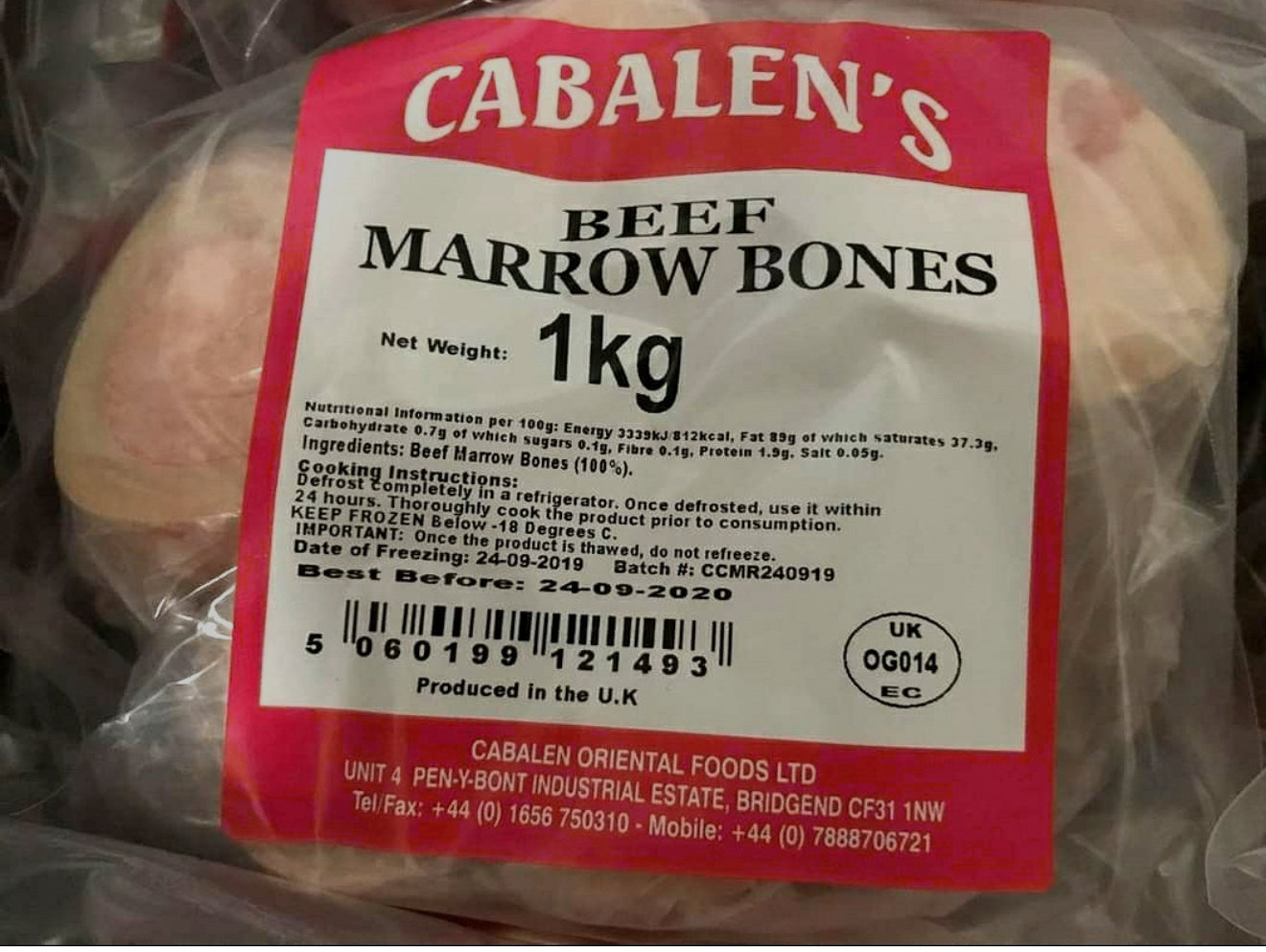 Cabalen Beef Bone Marrow 1kg