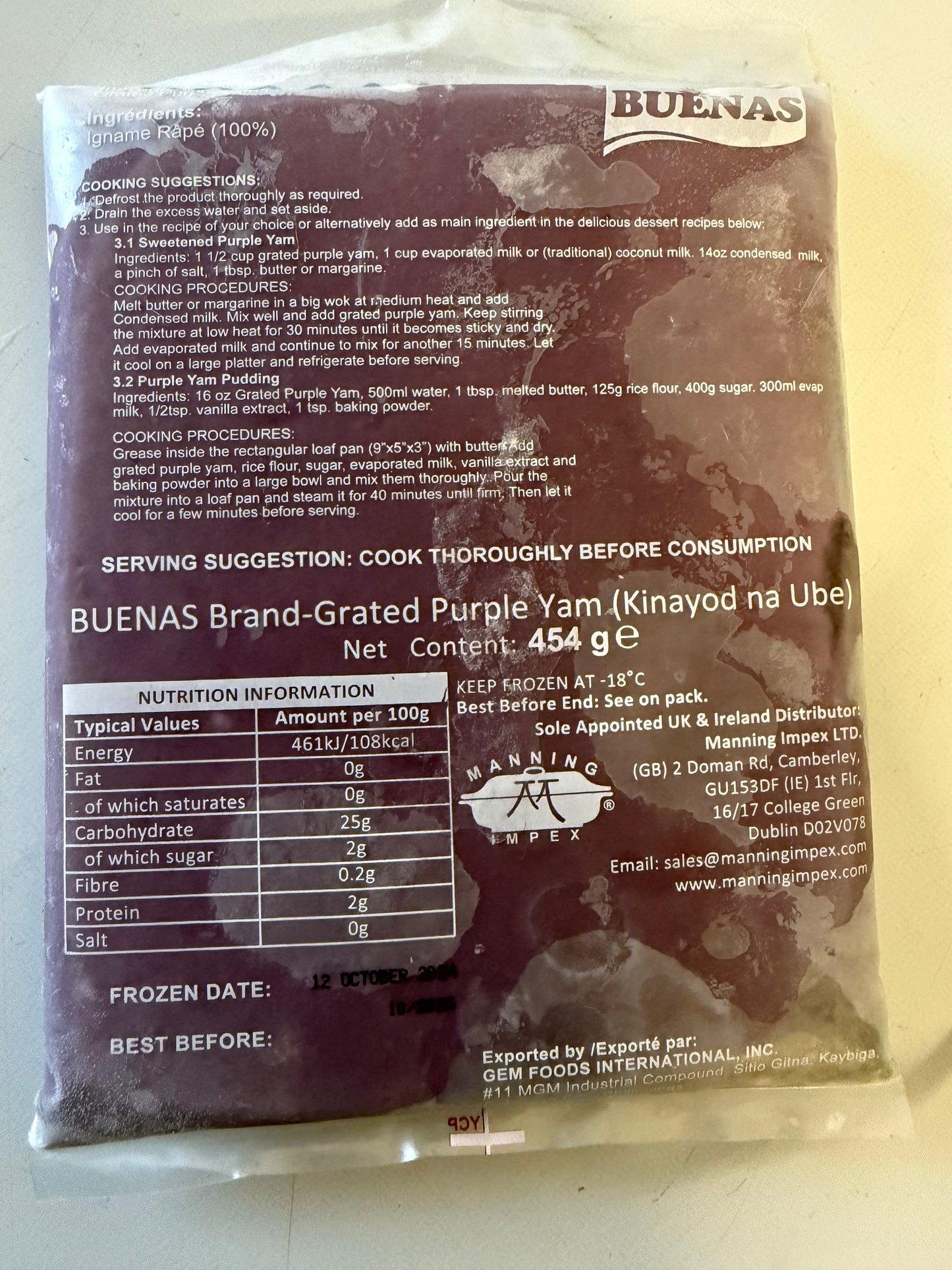 Frozen Buenas Grated Purple Yam (Ube)